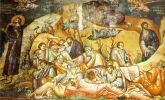 Христос в Гефсиманском саду и спящие апостолы. Фреска из храма святого Климента в Охриде. XII век 