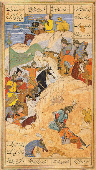 Искандер и умирающий Дарий. Иллюстрация к Исканднер-наме Низами. 16 век. Государственный Эрмитаж