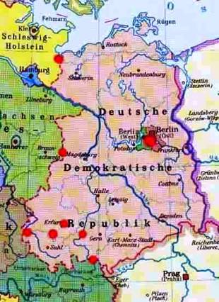 Карта ГДР, 1980-е годы. По материалам Интернета. 