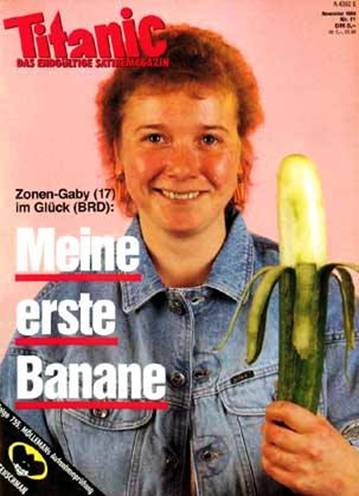 «Мой первый банан» - ехидная статья в западногерманской прессе о 17-летней жительнице восточногерманской провинции впервые посетившей ФРГ в период «Банановой революции» 1989 года. По материалам интернета. 