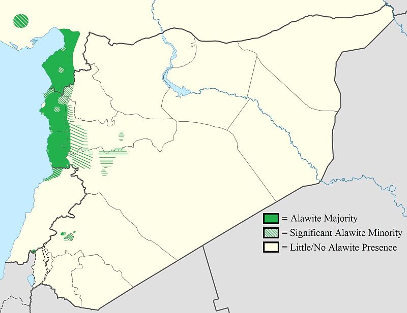 Карта расселения алавитов в Сирии, Турции и Ливане. 