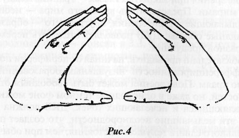 Перемещая руки одновременно с поворотом головы, можно «увидеть», как выглядит динамичный фон. Постепенно раздвигая руки и фиксируя взгляд между указательными пальцами (рис. 4), можно добиться нужного эффекта. 