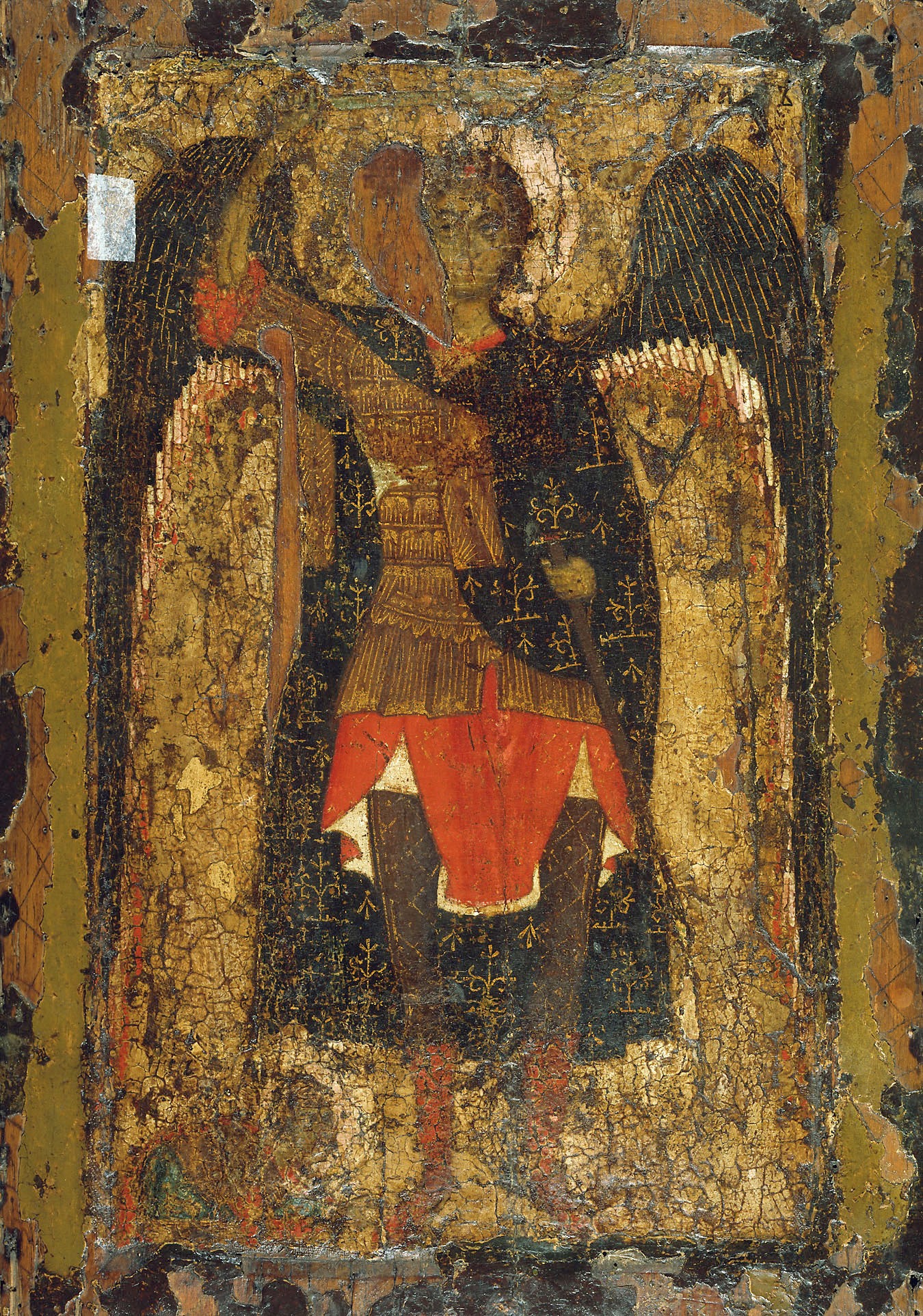 The Appearance of the Archangel Michael to Joshua Navin. The icon supposed to be the temple icon of Archangel Church, erected by Prince Michael Khorobrit (The Brave) on the place of Archangel Cathedral of the Moscow Kremlin. Second quarter of the XIII century. Assumption Cathedral of the Moscow Kremlin