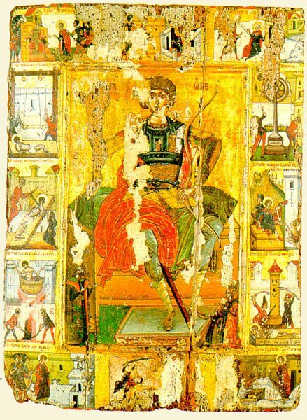 The icon of Saint George with 12 scenes of his life. Late XVI century. Mount Athos, Saint Paul monastery