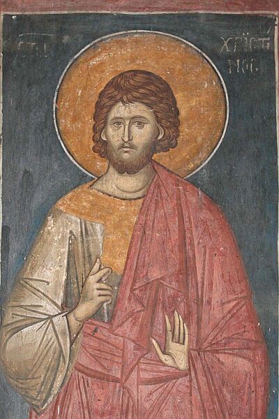 Saint Christopher. The fresco from Christ Pantocrator Church from Visoki Dečani Monastery (Kosovo province of Serbia). About 1350 