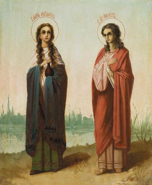 Saint Mary Magdalene and Apostle Philip. Russian icon. Second half of the XIX century 