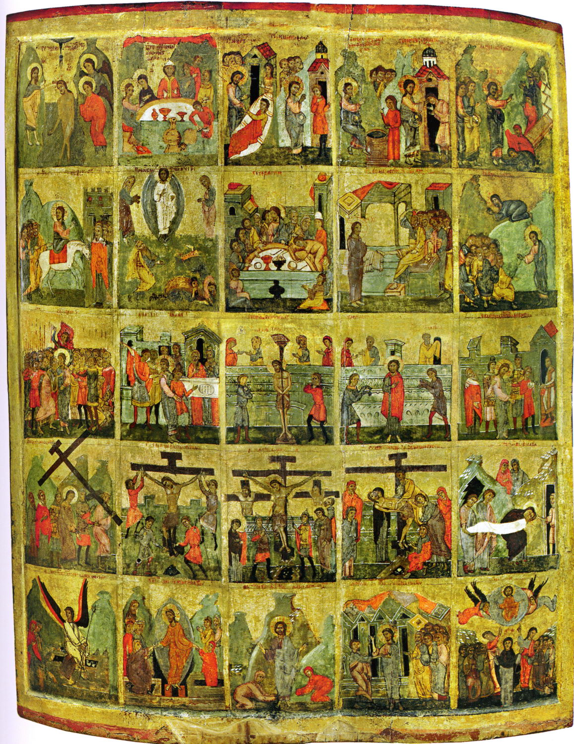Gospel scenes. The  Novgorod icon from the Boris-and-Gleb Church "V Plotnikak". First half of XV century. Novgorod, The Museum of History and Architecture 