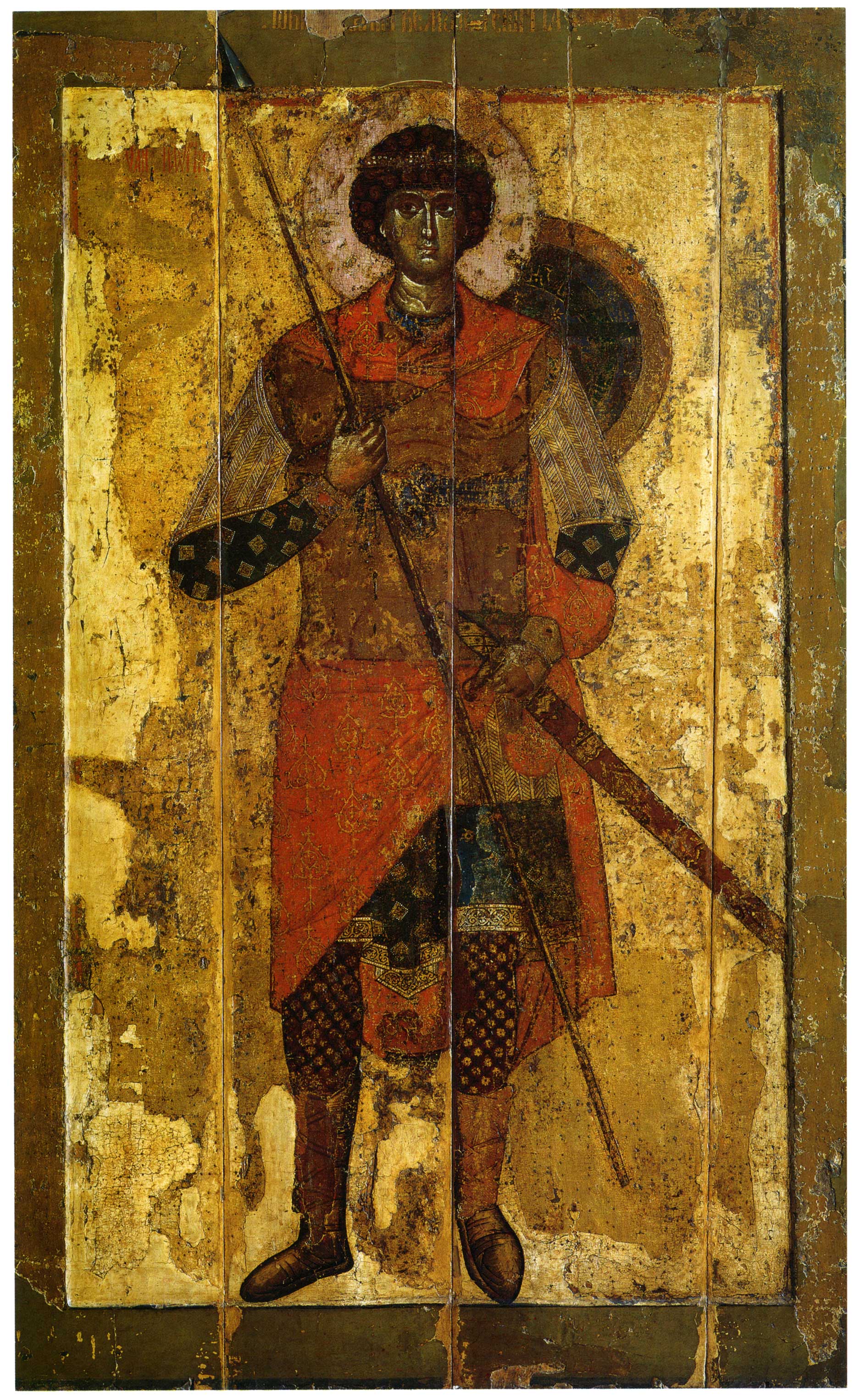 Saint George. Temple icon of Saint-George Cathedral in Yuryev monastery near Novgorod. 1130–1140-s. State Tretyakov Gallery 