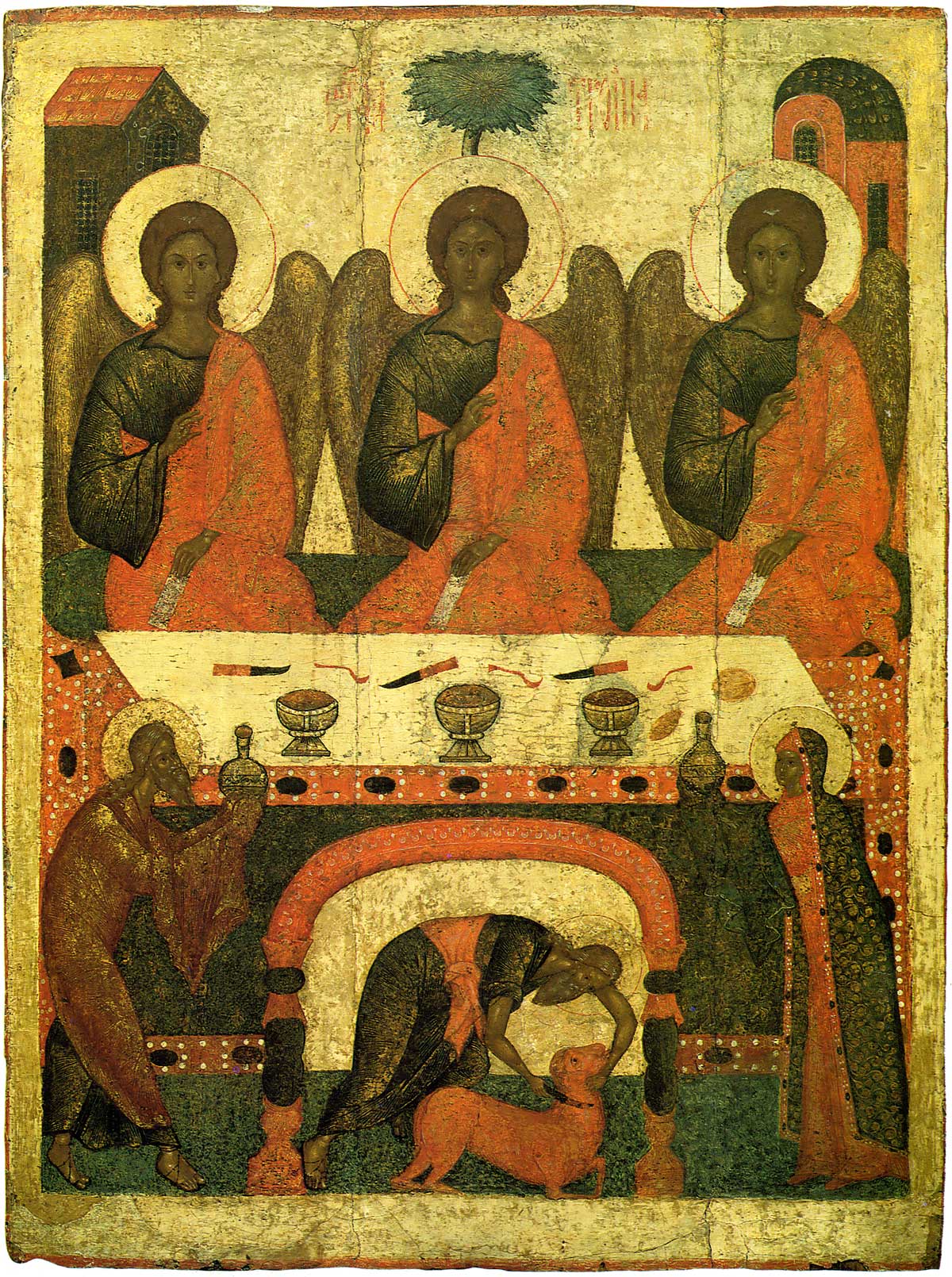 The Hospitality of Abraham (Old Testament Trinity). Pskov icon. Late XV —early XVI centuries. State Tretyakov Gallery