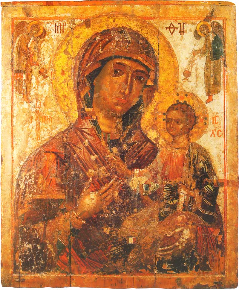 Theotokos Hodegetria. Pskov icon. Early XIV century. Pskov State United Historical, Architectural and Fine Arts Museum-Reserve