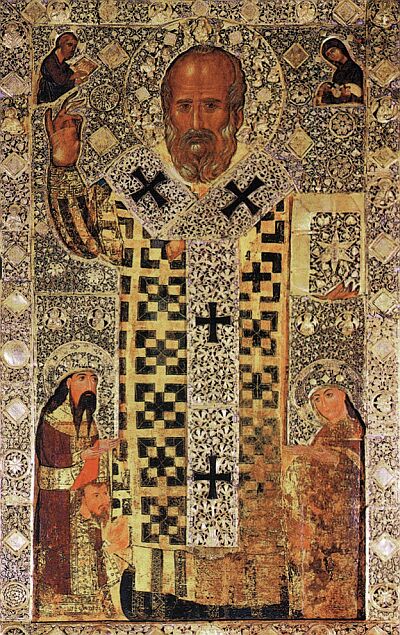 Saint Nicholas. Serbian icon. Donation (made in 1327) of Serbian Tsar Stephen Uros III to The Saint Nicholas Basilica in Bari.