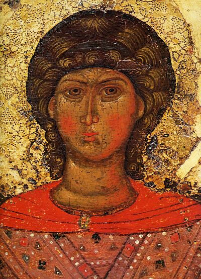 Yaroslavl icons. Archangel Michael. The icon supposed to be the temple icon of Archangel Church on the Kotorosl in Yaroslavl, erected by Princess Anna, the wife of Prince Fyodor Rostislavich the Black. Late 13th century. State Tretyakov Gallery