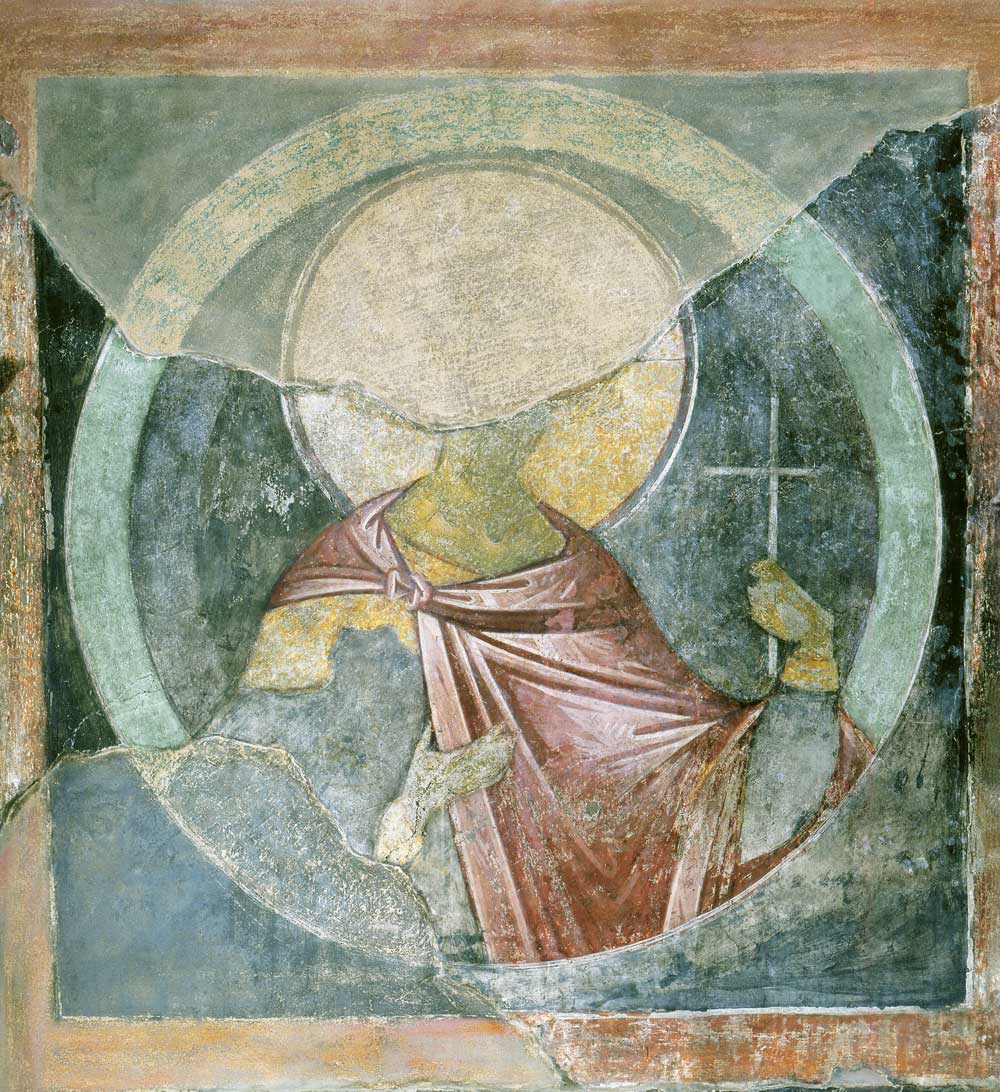 Andrei Rublev. Saint martyr Florus. Fresco on the north-east column of Assumption Cathedral on the Gorodok in Zvenigorod 
