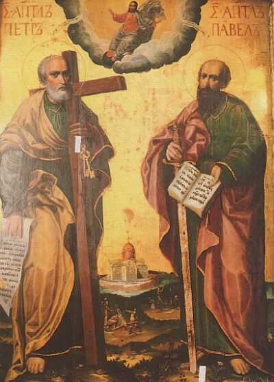 Karp Ivanovich Zolotaryov. Apostoles Peter and Paul. The icon from the iconostasis of Church of the Intercession at Fili (Pokrov Church) in Moskow. c. 1694