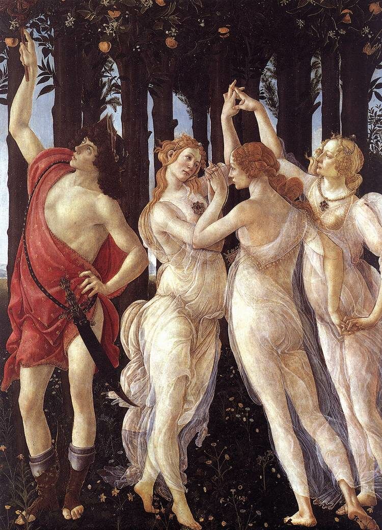 Меркурий и Три Грации. Фрагмент картины Сандро Боттичелли "Весна". 1477-1480. 