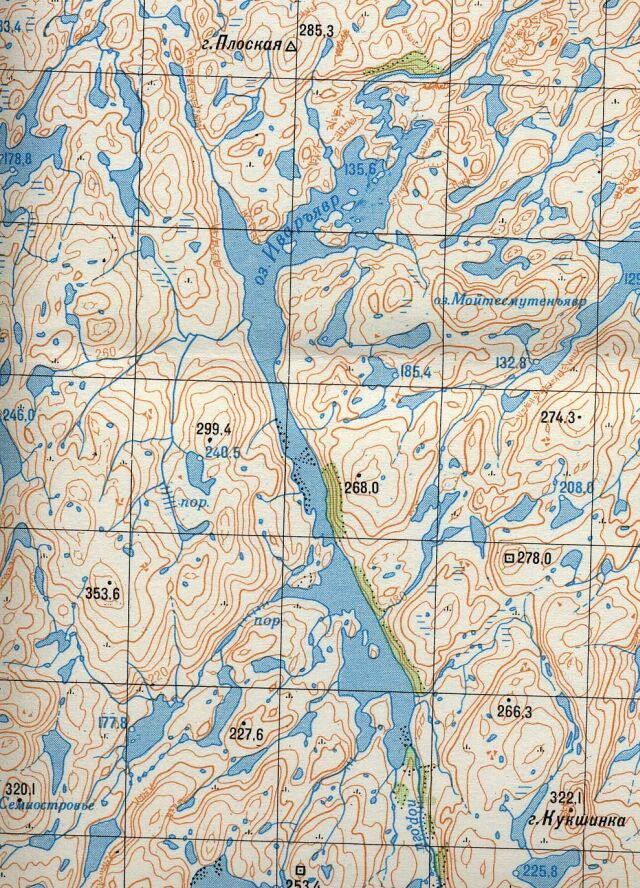 Озеро Иваръявр на карте километровке 