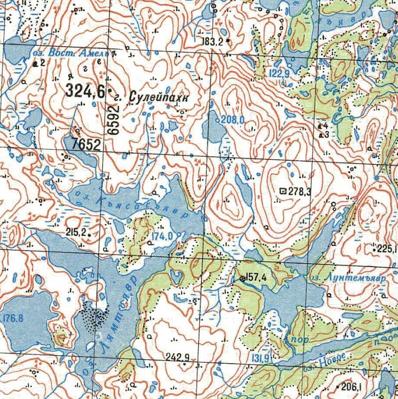 Озеро Къясасъявр на карте километровке 
