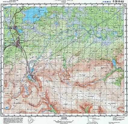 Ловозерские тундры на карте полукилометровке. Листы Q-36-9 и Q-36-10
