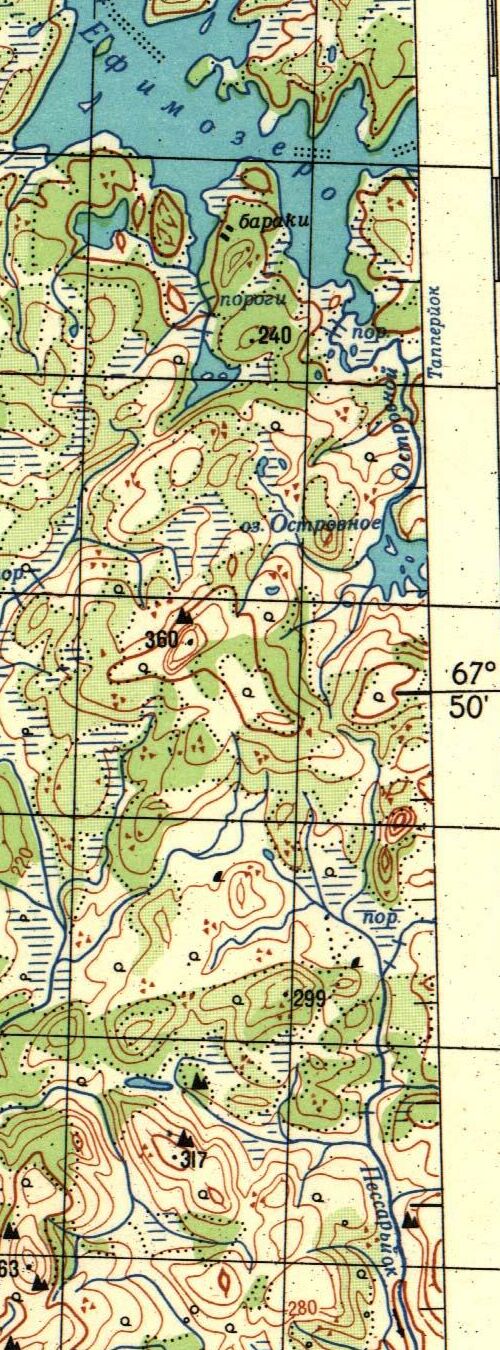 Озеро Островное на карте двухкилометровке 