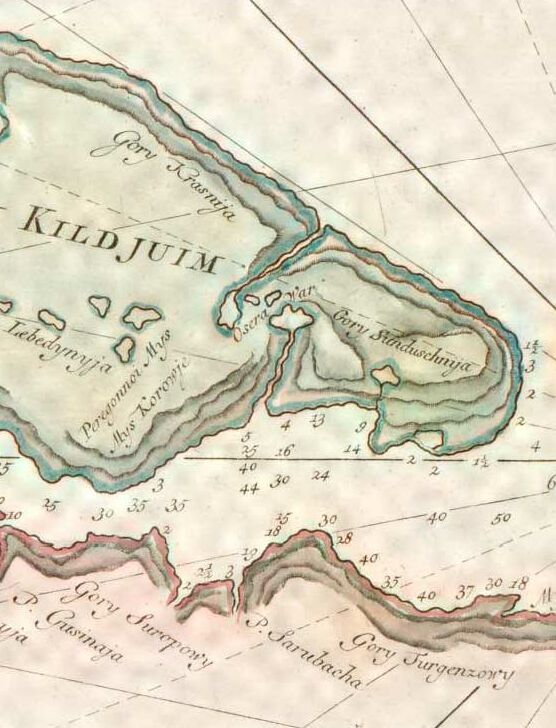 Горы Тургенцовы (Gory Turgenzowy) на голландской карте Van Keulen Atlas "van de River van Kola" (1790).