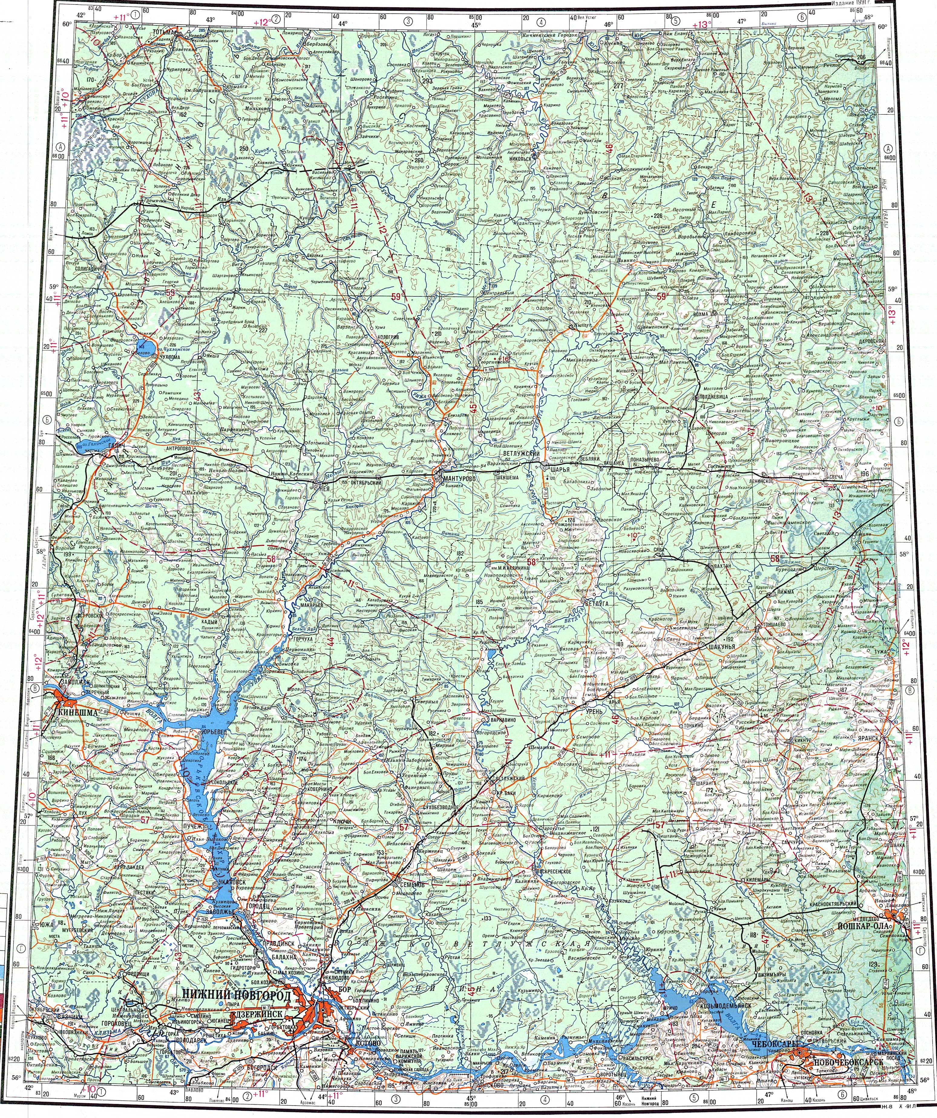 Топографические карты Генштаба / Карты листа O-38 (Нижний Новгород) / Карта масштаба 1:1000000 (десятикилометровка) 