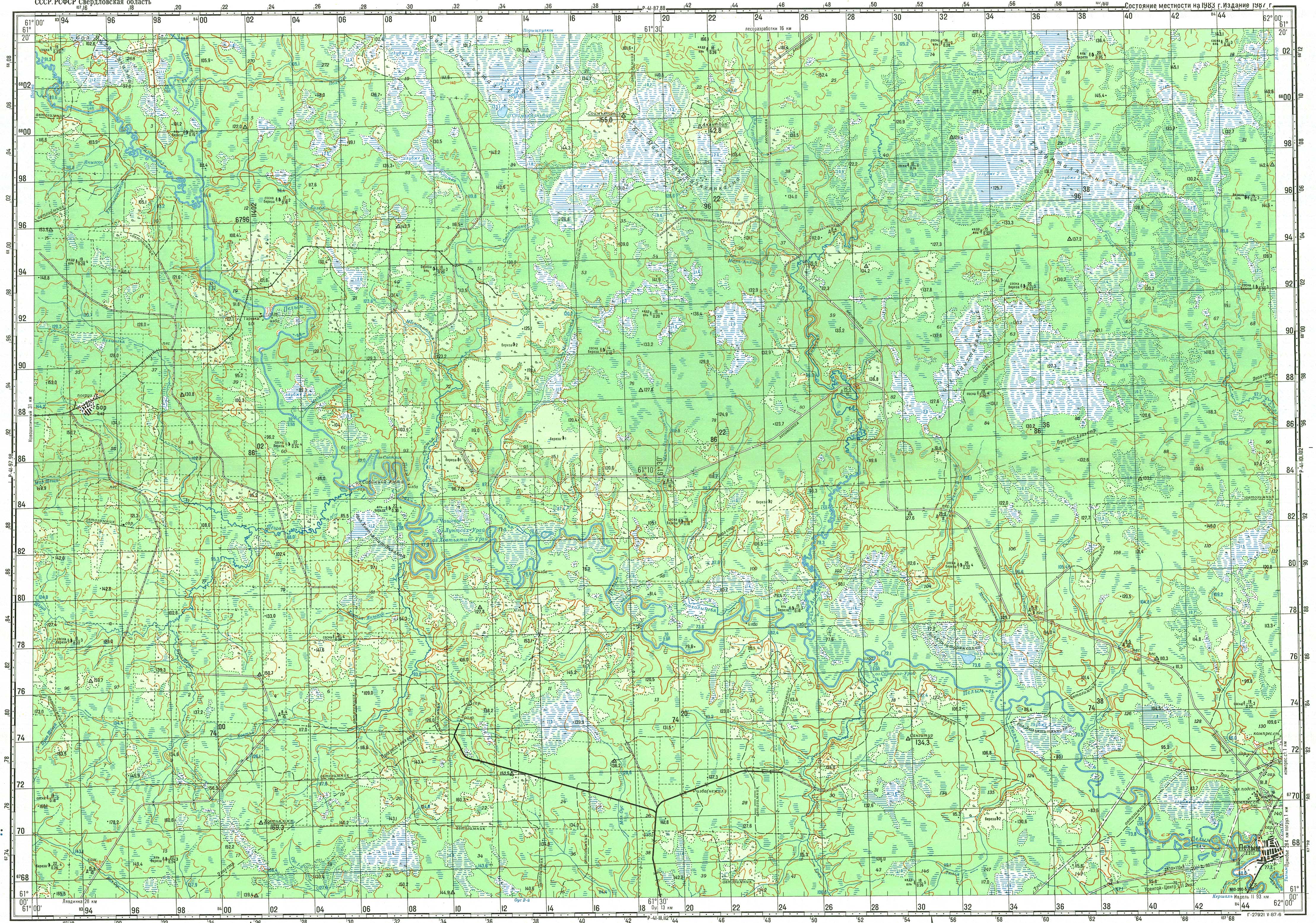 Топографические карты Генштаба / Карты листа P-41 (Берёзово) / Карты масштаба 1:100000 (километровки) / P-41-99,100, Пелым