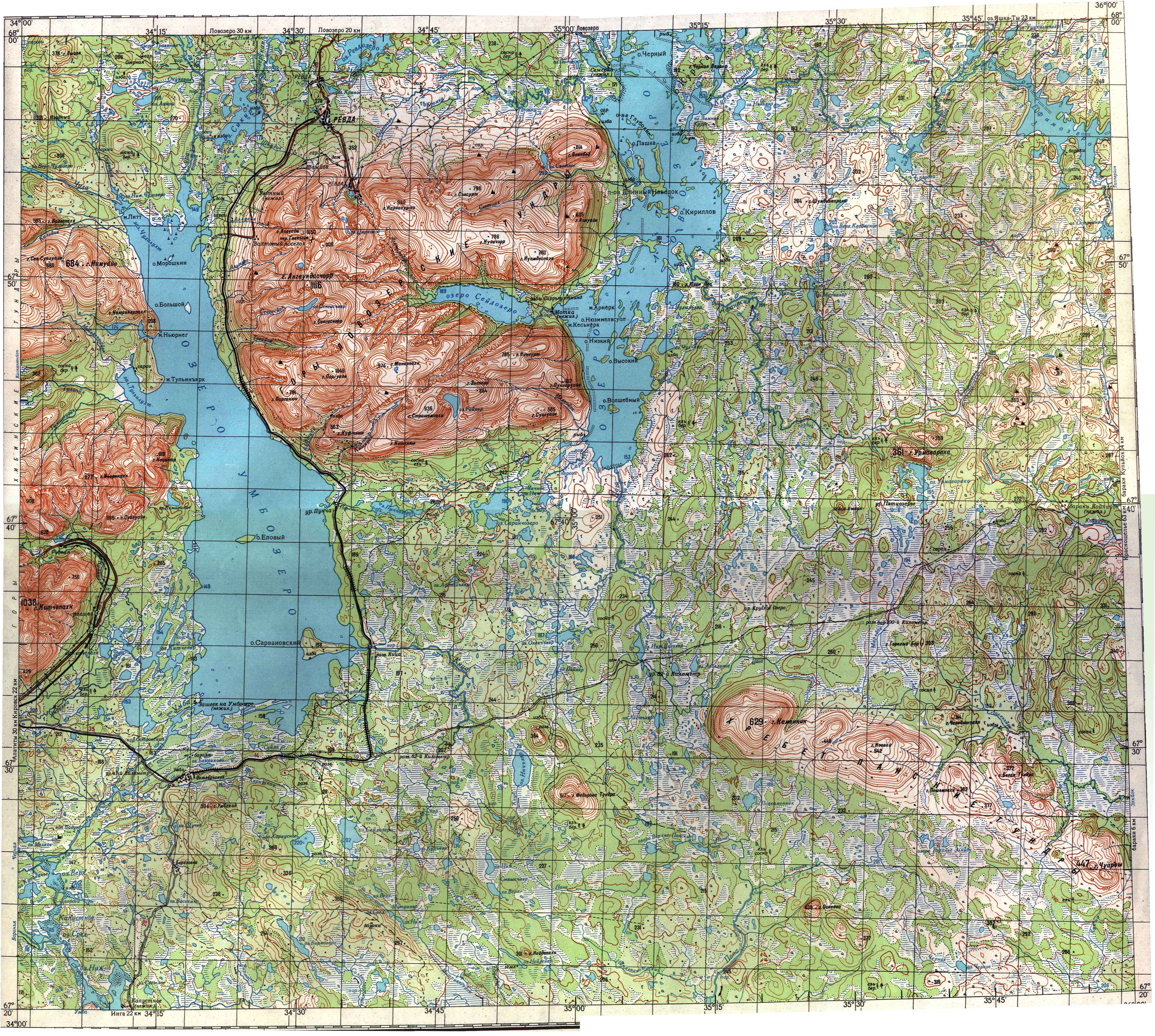 Топографические карты Генштаба / Карты листа Q-36 (Кольский полуостров и Северная Карелия) / Карты масштаба 1:200000 (двухкилометровки) / Лист Q-36-V,VI (Ревда)