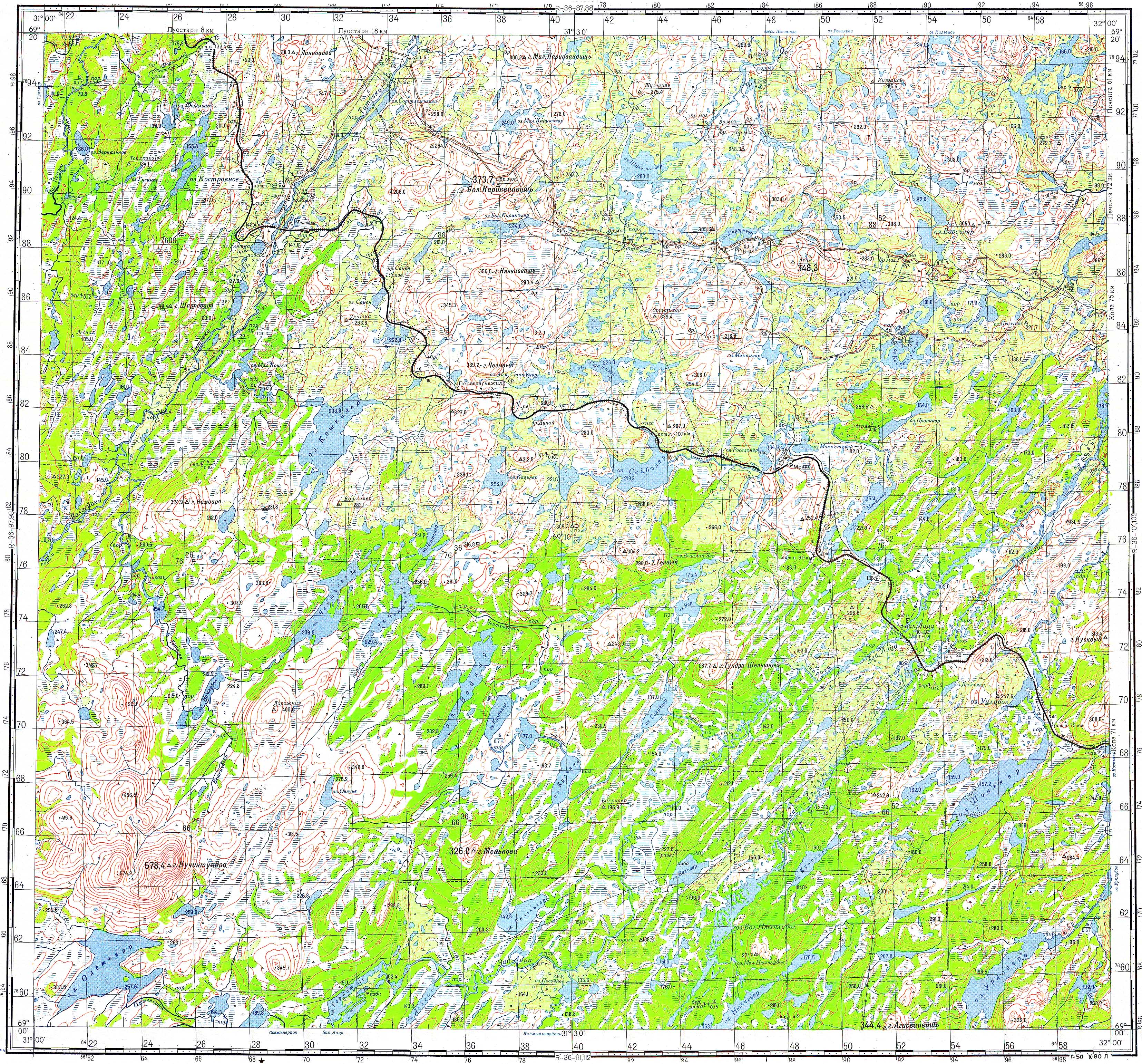 Топографические карты Генштаба / Карты листа R-37 (Кольский полуостров) / Карты масштаба 1:100000 (километровки) / Лист R-36-Лист R-36-99,100 (Моккет)