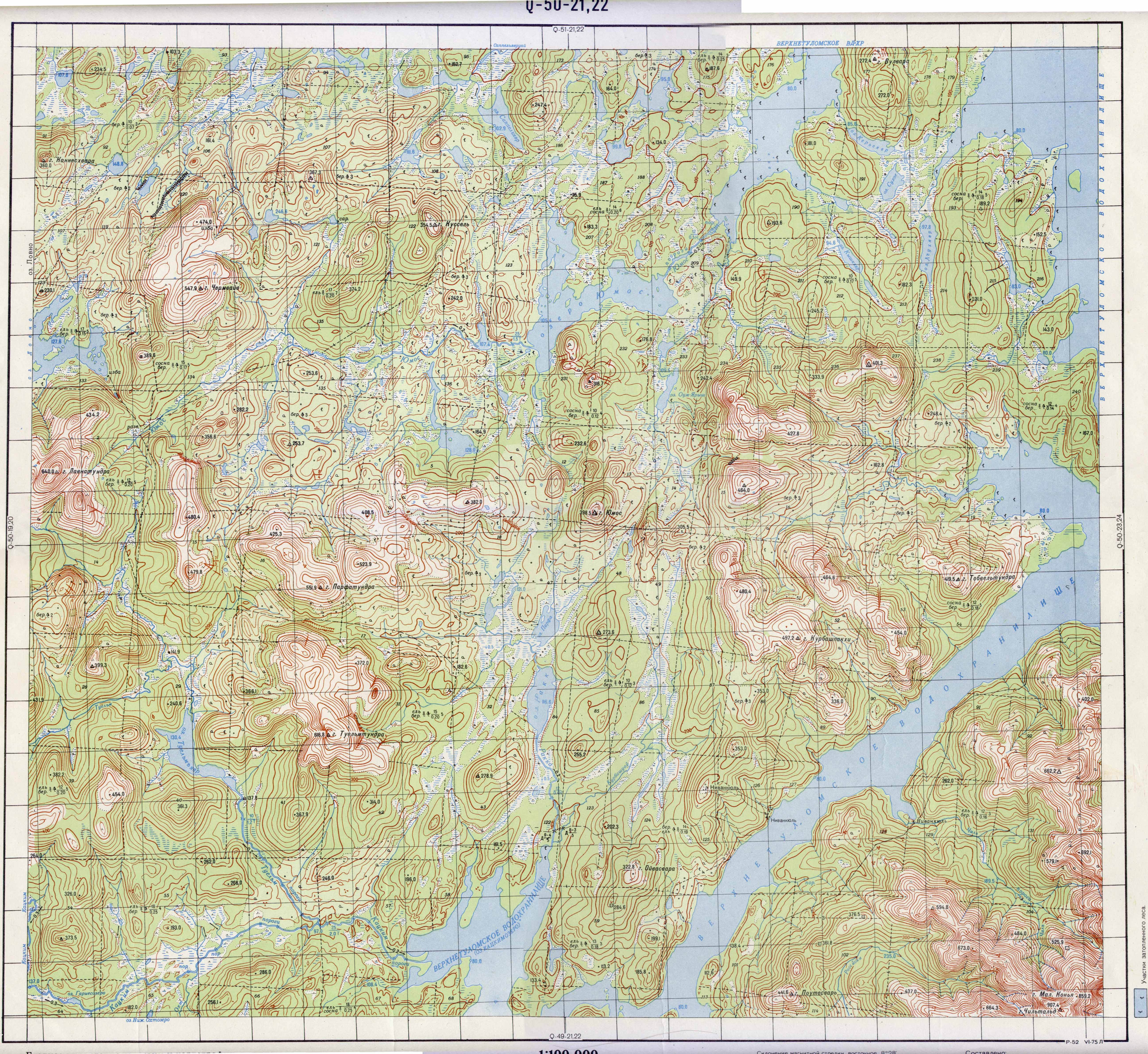 Топографические карты Генштаба / Карты листа R-37 (Кольский полуостров) / Карты масштаба 1:100000 (километровки) / Лист R-36-121,122 (Ниванкюль)