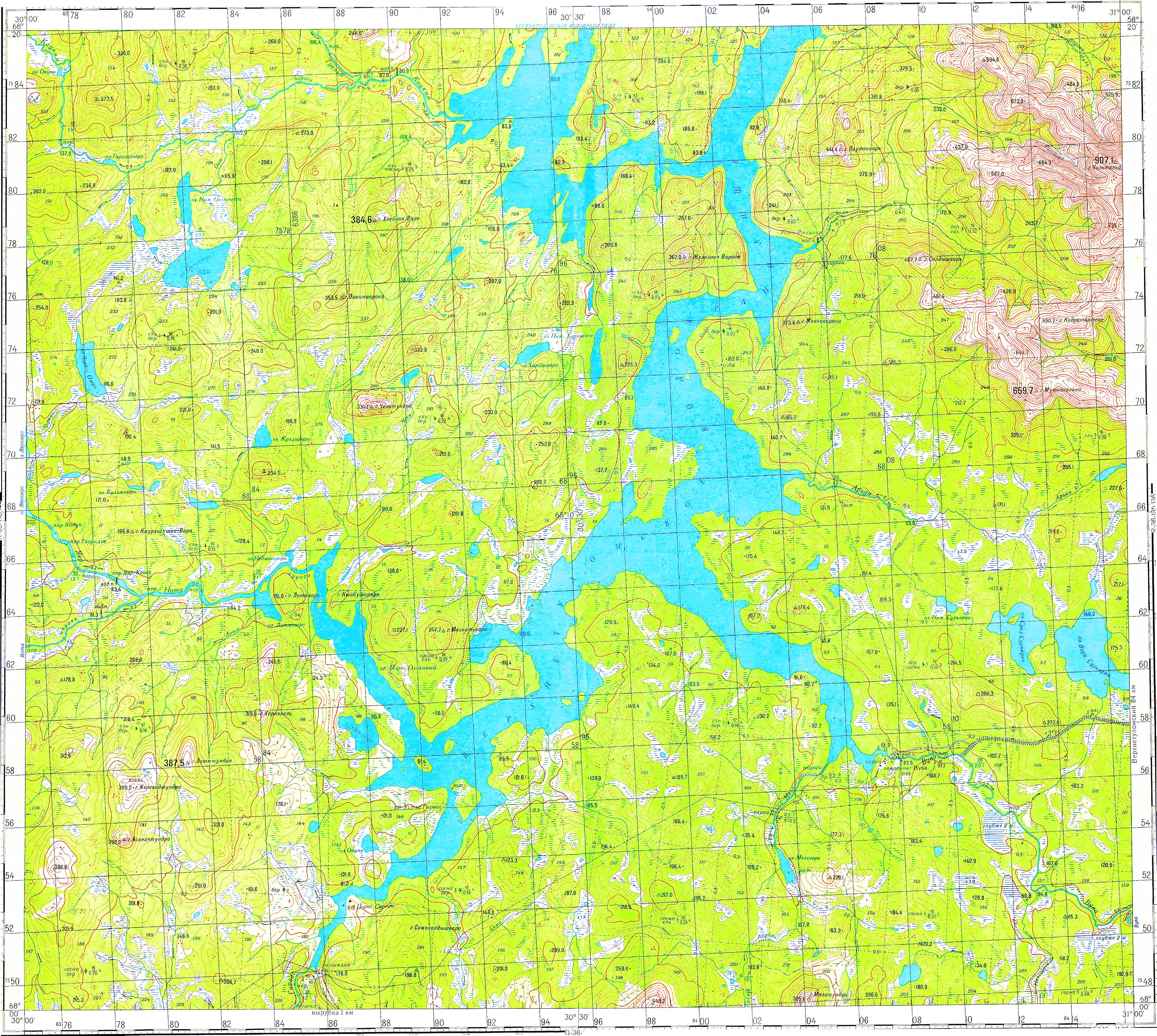 Топографические карты Генштаба / Карты листа R-37 (Кольский полуостров) / Карты масштаба 1:100000 (километровки) / Лист R-36-133,134 (лесопункт Вува)