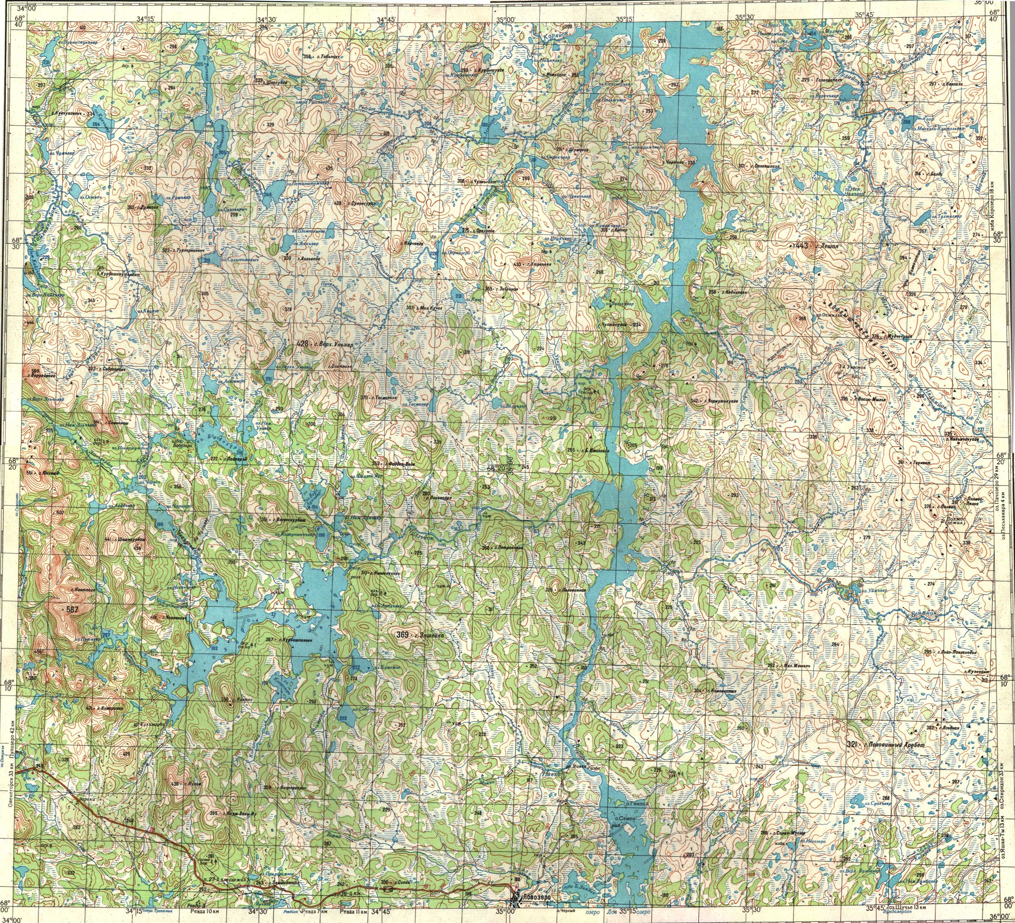 Топографические карты Генштаба / Карты листа R-36 (Кольский полуостров) / Карты масштаба 1:200000 (двухкилометровки) / Лист R-36-XXXV,XXXVI (Ловозеро)