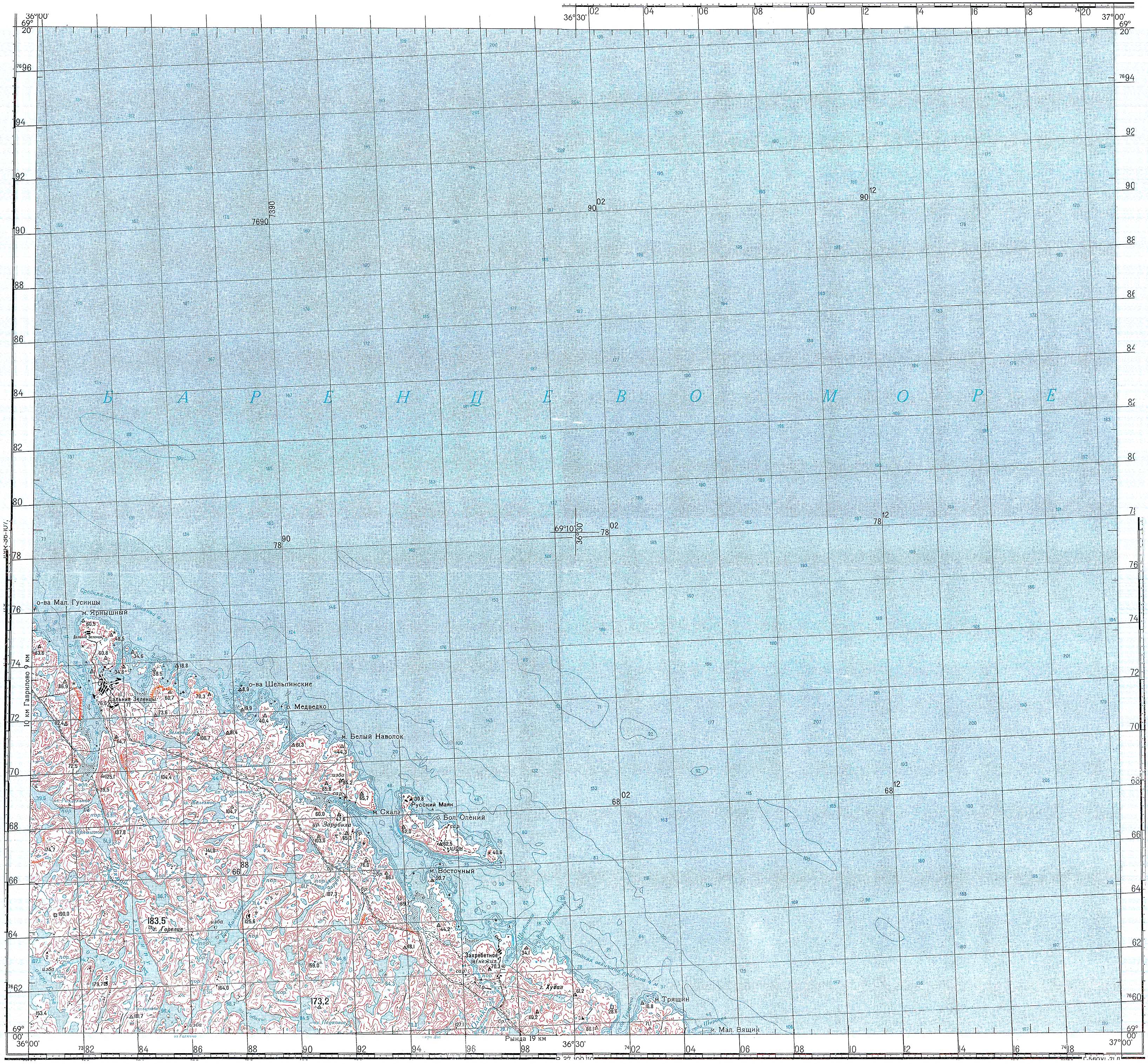 Топографические карты Генштаба / Карты листа R-37 (Кольский полуостров) / Карты масштаба 1:100000 (километровки) / Лист R-37-97,98 (Дальние Зеленцы)