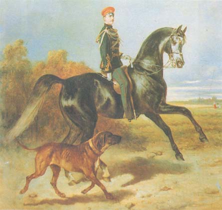 Сверчков Николай Егорович. Конный портрет И.Ф. Таубе на жеребце Ах