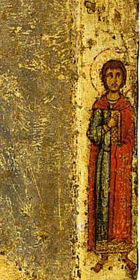 Saint Florus and Laurus. Marginal details of Saint Nicolas icon from Smolenskiy Cathedral of Novodevichiy monastery in Moscow. Early XIII century.