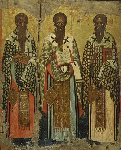 Greek icons. Michael Damaskinos. Three Hierarchs. Athens, Byzantine and Christian Museum