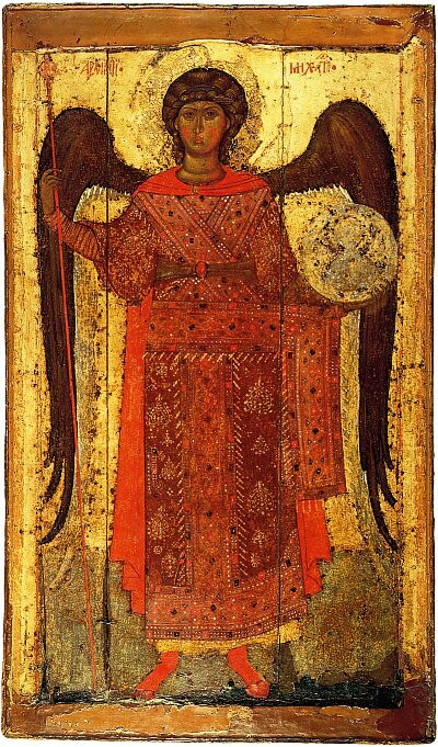  Archangel Michael. The icon supposed to be the temple icon of Archangel Church on the Kotorosl in Yaroslavl, erected by Princess Anna, the wife of Prince Fyodor Rostislavich the Black. Late 13th century. State Tretyakov Gallery