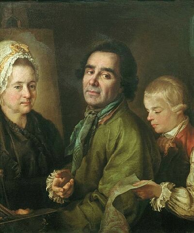 Aleksey Petrovich Antropov. Self-portrait with the son and the portrait of the wife Elena Vasilyevna. 1776. Russian Museum