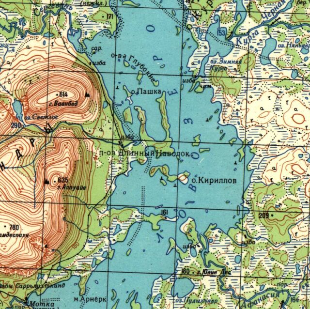 Длинный Наволок - полуостров на западном берегу озера Ловозеро. Полуостров Длинный Наволок на карте двухкилометровке 