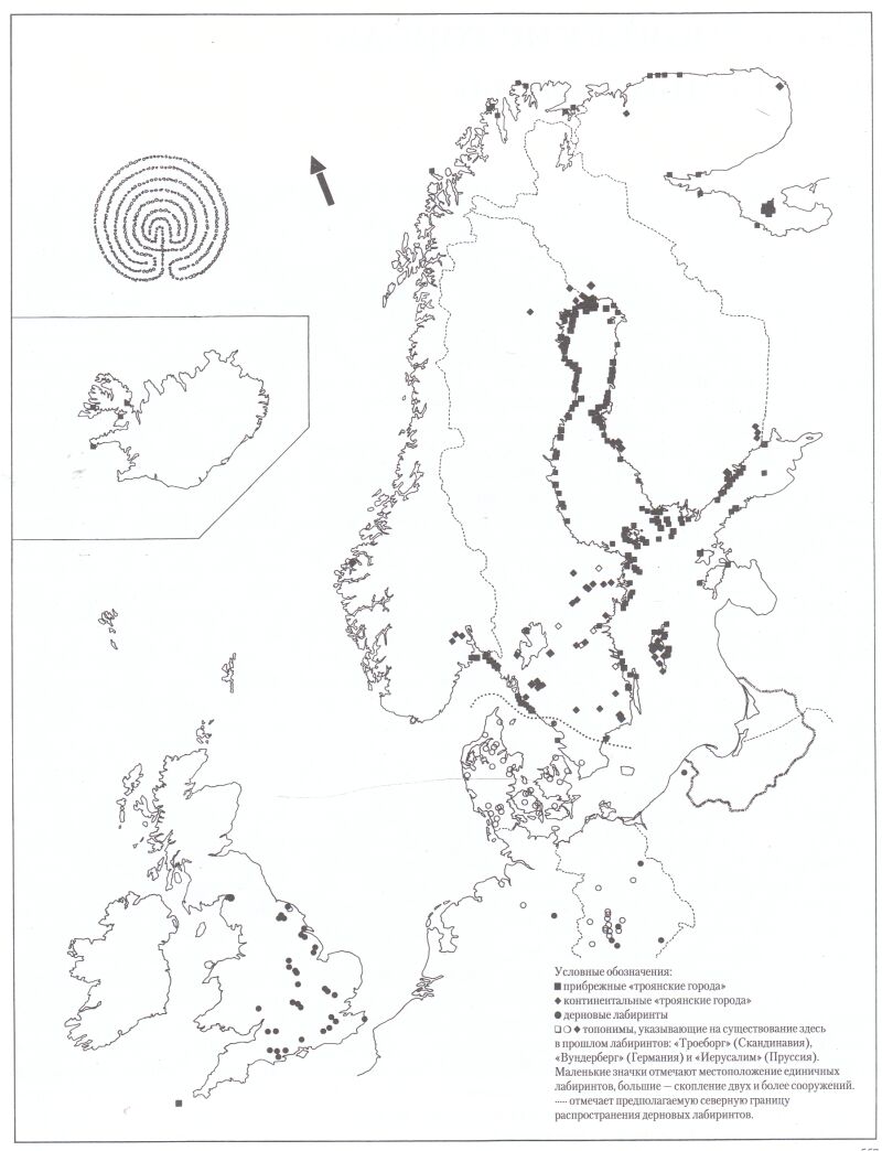 Карта распространения североевропейских лабиринтов