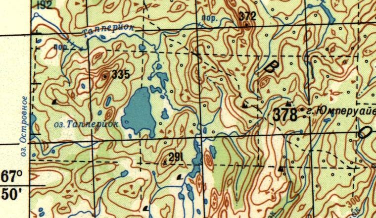 Гора Тапперуайв на карте двухкилометровке