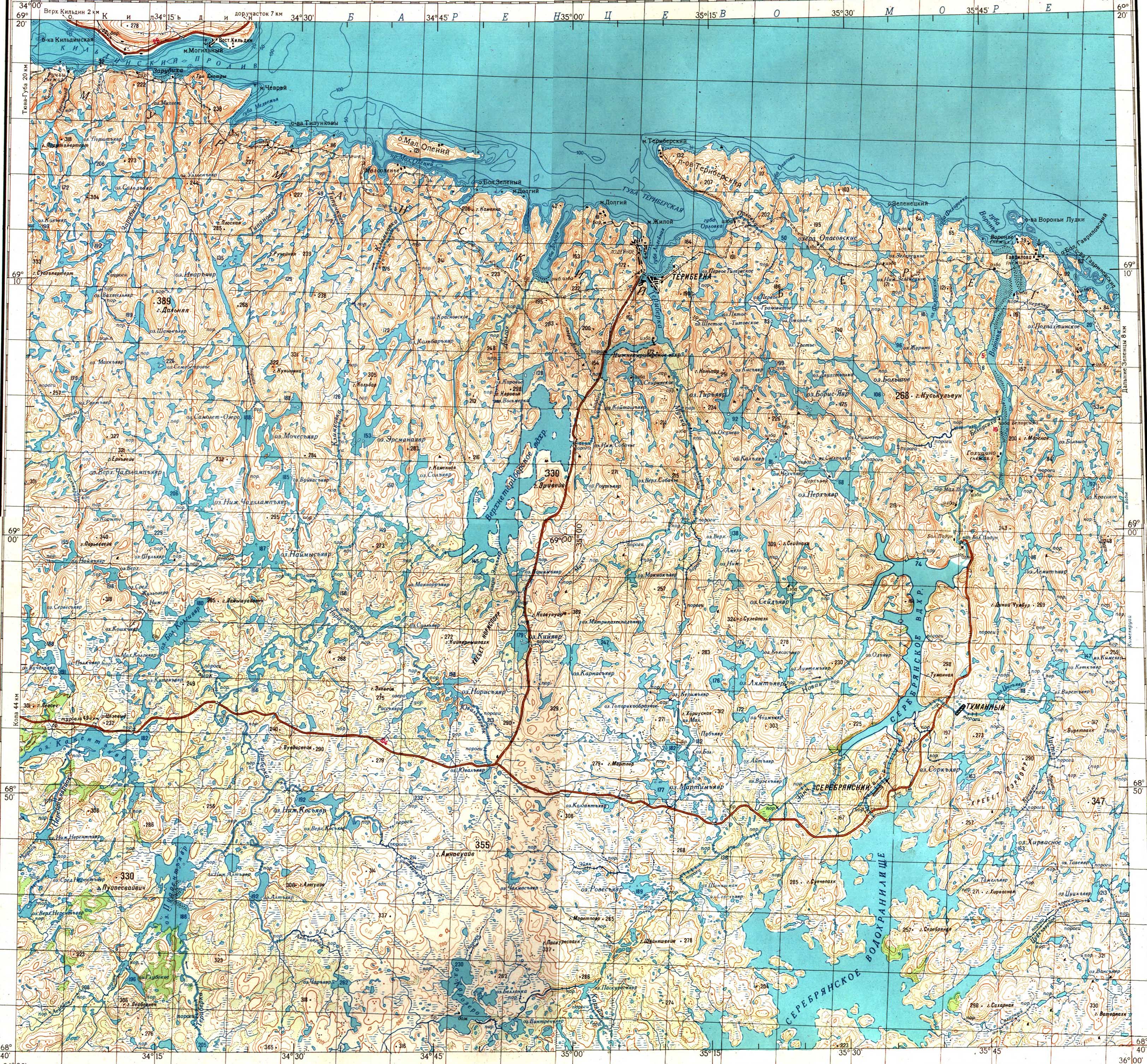 Топографические карты Генштаба / Карты листа R-36 (Кольский полуостров) / Карты масштаба 1:200000 (двухкилометровки) / Лист R-36-XXIX,XXX (Териберка)